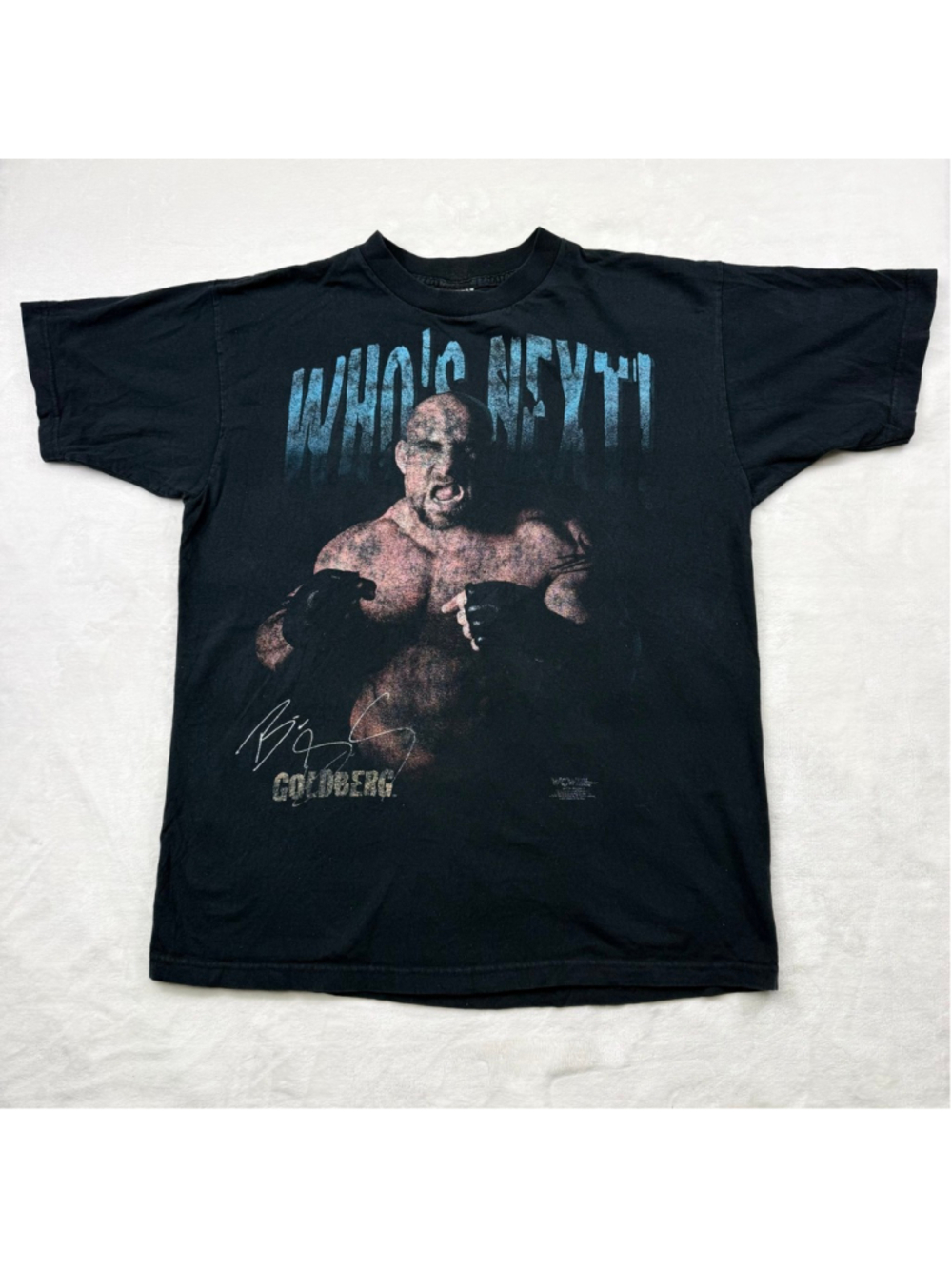 Men's Vintage 1998 WCW‎ Goldberg Who's Next Short Sleeve Tee XL Black Blue